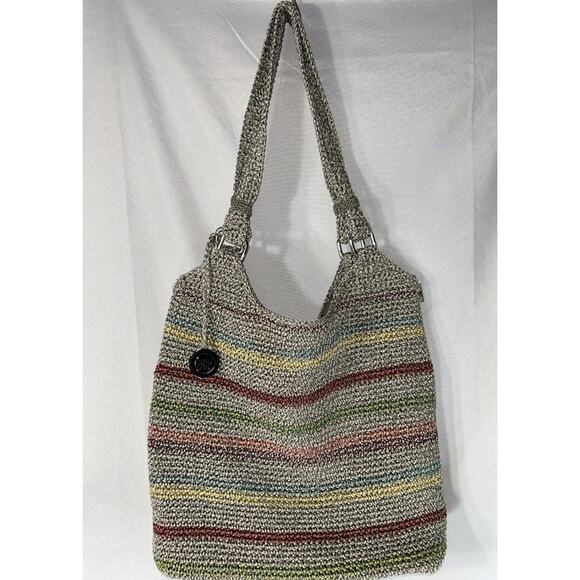 The SAK Classic Slouchy Crochet Knit Shoulder Handbag Purse Striped Bag Beachy - Picture 1 of 12